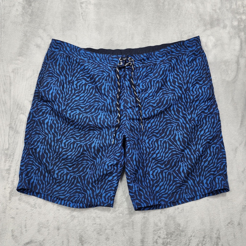 Lands' End Swim Trunks Mens XL Blue Animal Print Lined Drawstring Pockets Beach‎